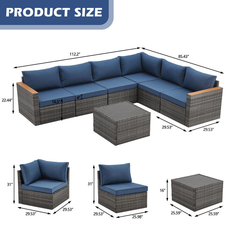 Exclusive Quick Install Patio Furniture Set, 7 Pieces Outdoor Patio Furniture, Durable Wicker Outdoor Couch Patio Sectional Sofa Conversation Sets for Backyard, Lawn, Outside
