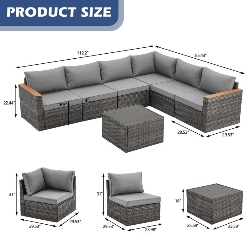 Exclusive Quick Install Patio Furniture Set, 7 Pieces Outdoor Patio Furniture, Durable Wicker Outdoor Couch Patio Sectional Sofa Conversation Sets for Backyard, Lawn, Outside