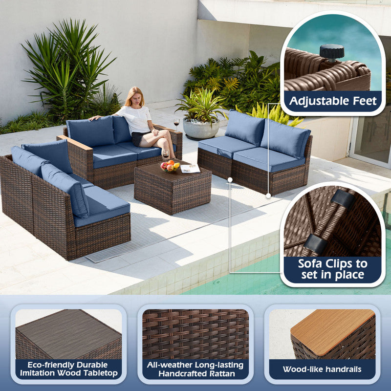 Exclusive Quick Install Patio Furniture Set, 7 Pieces Outdoor Patio Furniture, Durable Wicker Outdoor Couch Patio Sectional Sofa Conversation Sets for Backyard, Lawn, Outside