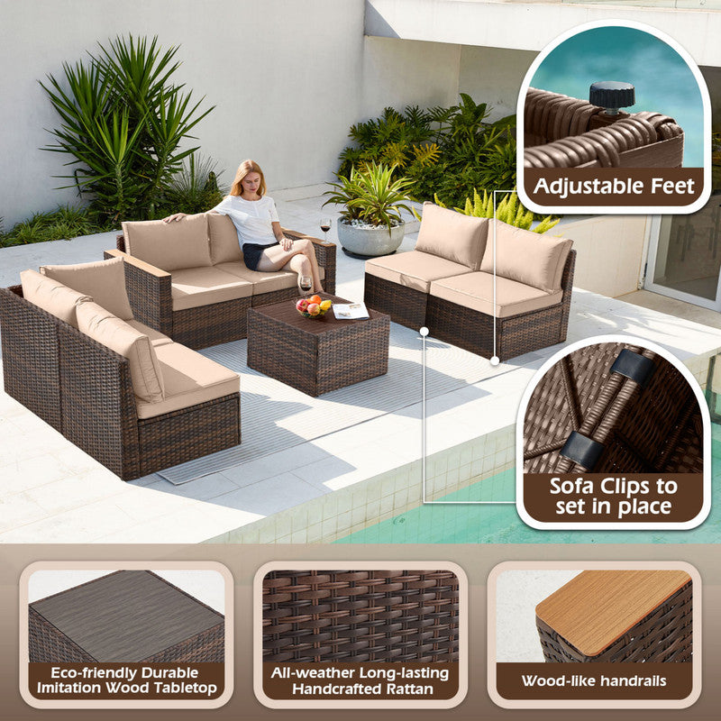 Exclusive Quick Install Patio Furniture Set, 7 Pieces Outdoor Patio Furniture, Durable Wicker Outdoor Couch Patio Sectional Sofa Conversation Sets for Backyard, Lawn, Outside