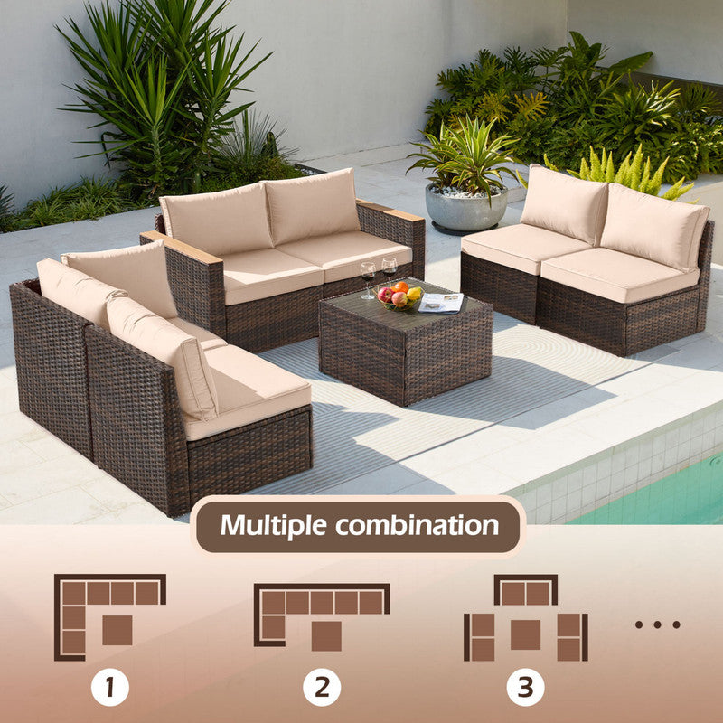 Exclusive Quick Install Patio Furniture Set, 7 Pieces Outdoor Patio Furniture, Durable Wicker Outdoor Couch Patio Sectional Sofa Conversation Sets for Backyard, Lawn, Outside
