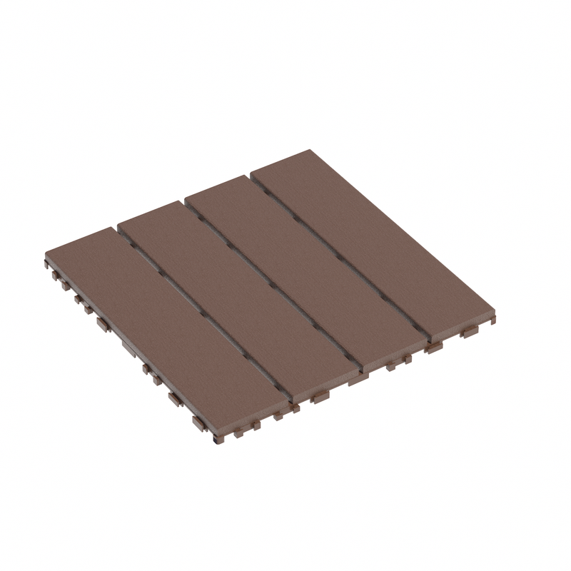 12 in. x 12 in. Plastic Interlocking Deck Tiles, Waterproof 4-slat Flooring Tile in Brown(44-Pack)