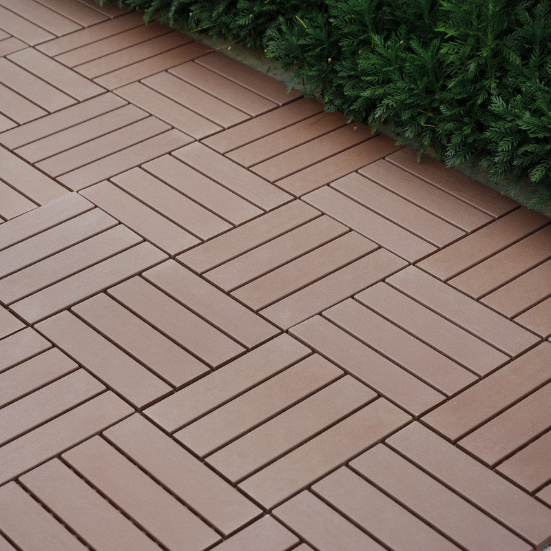 12 in. x 12 in. Plastic Interlocking Deck Tiles, Waterproof 4-slat Flooring Tile in Brown(44-Pack)