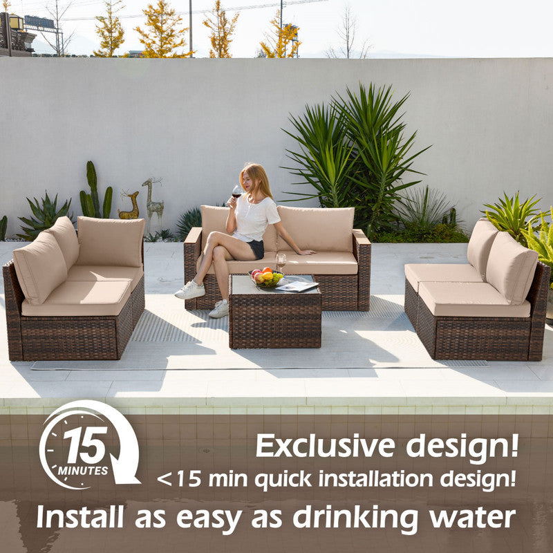Exclusive Quick Install Patio Furniture Set, 7 Pieces Outdoor Patio Furniture, Durable Wicker Outdoor Couch Patio Sectional Sofa Conversation Sets for Backyard, Lawn, Outside