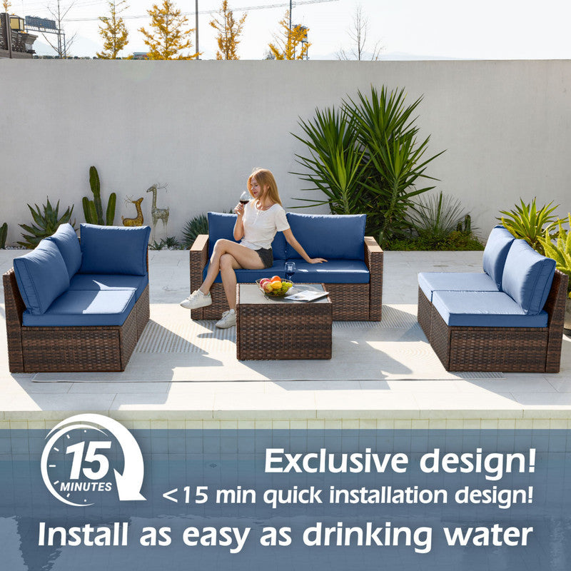 Exclusive Quick Install Patio Furniture Set, 7 Pieces Outdoor Patio Furniture, Durable Wicker Outdoor Couch Patio Sectional Sofa Conversation Sets for Backyard, Lawn, Outside