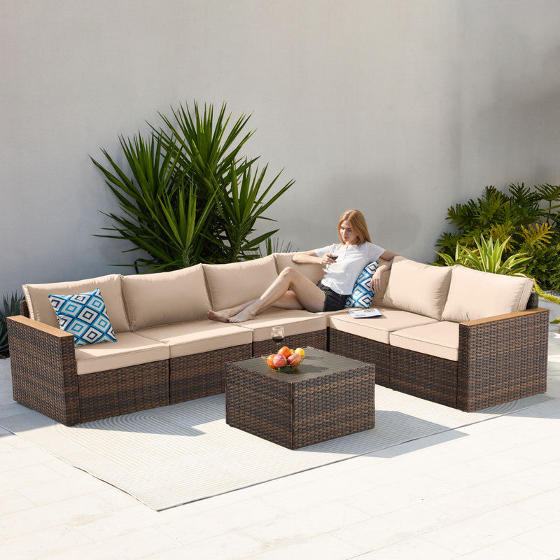 Exclusive Quick Install Patio Furniture Set, 7 Pieces Outdoor Patio Furniture, Durable Wicker Outdoor Couch Patio Sectional Sofa Conversation Sets for Backyard, Lawn, Outside