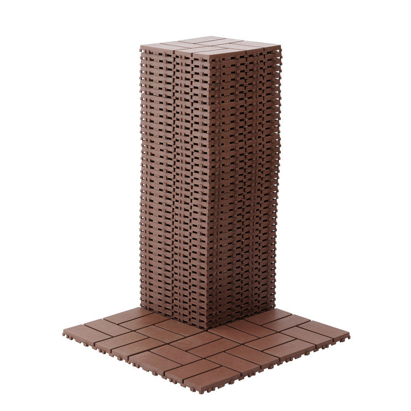 12 in. x 12 in. Plastic Interlocking Deck Tiles, Waterproof 8-slat Flooring Tile in Brown(44-Pack)