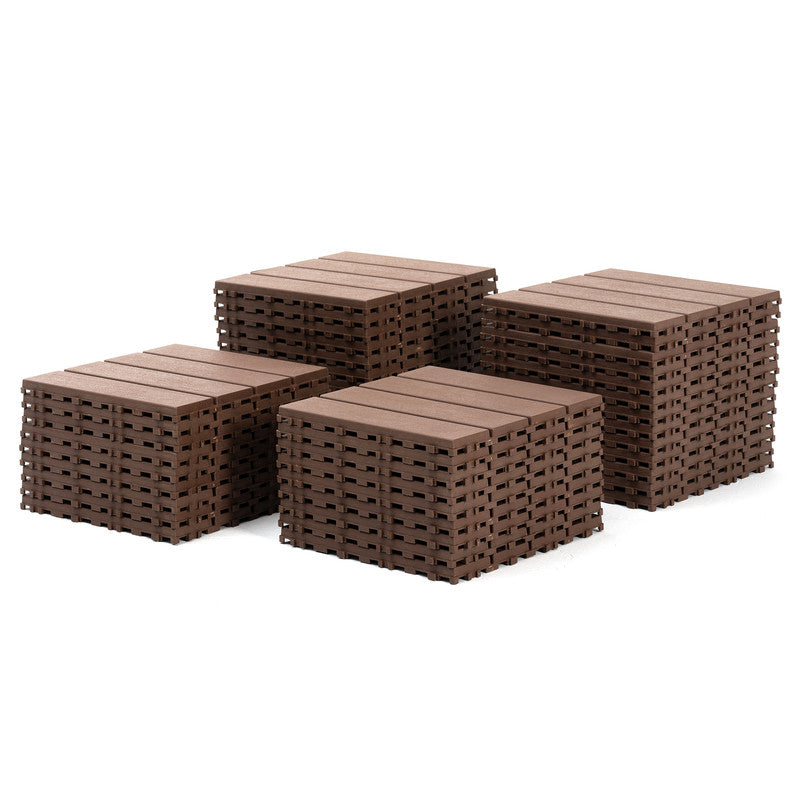 12 in. x 12 in. Plastic Interlocking Deck Tiles, Waterproof 4-slat Flooring Tile in Brown(44-Pack)