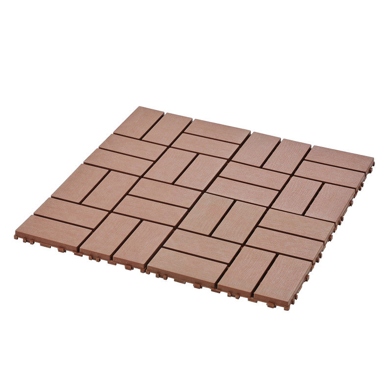 12 in. x 12 in. Plastic Interlocking Deck Tiles, Waterproof 8-slat Flooring Tile in Brown(44-Pack)