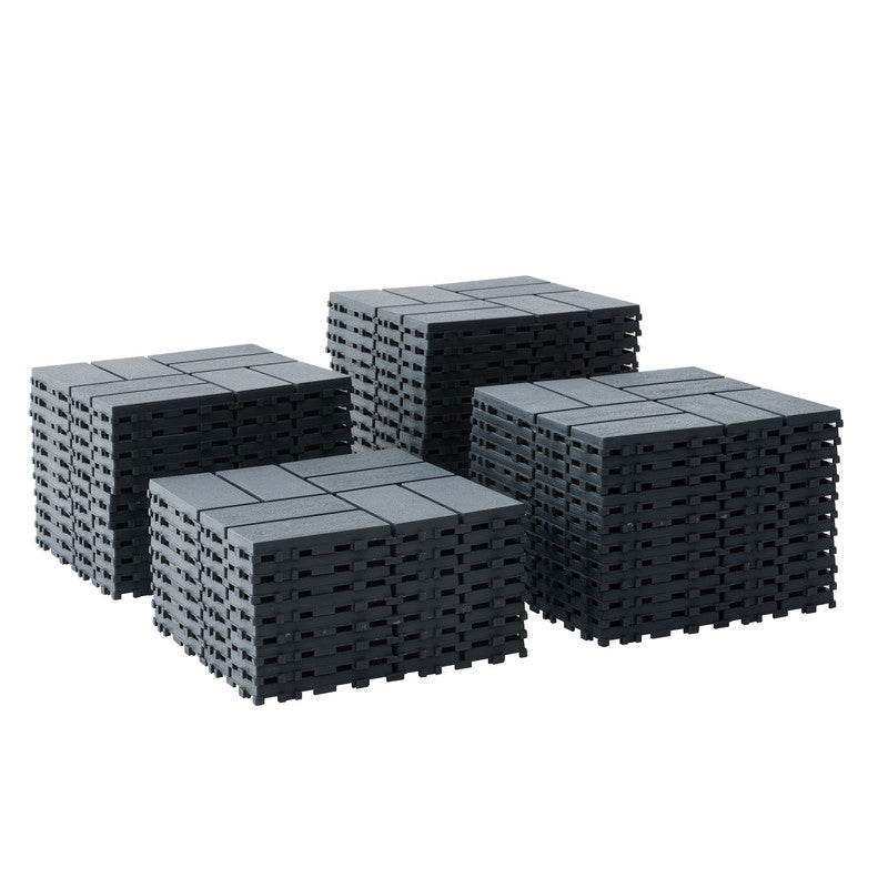 12 in. x 12 in. Plastic Interlocking Deck Tiles, Waterproof 8-slat Flooring Tile in Brown(44-Pack)