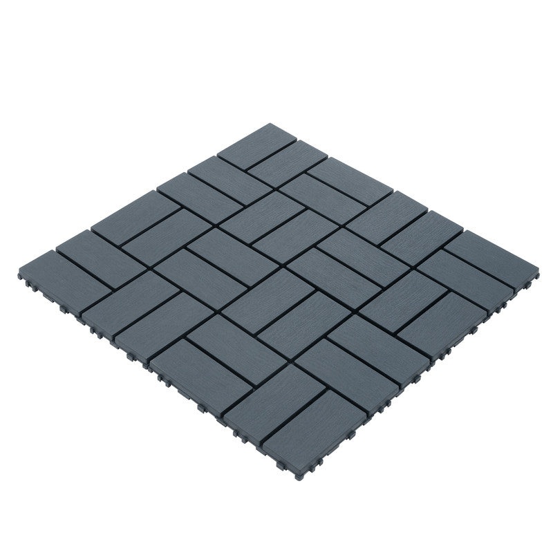 12 in. x 12 in. Plastic Interlocking Deck Tiles, Waterproof 8-slat Flooring Tile in Brown(44-Pack)