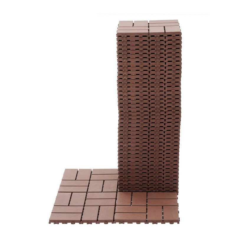 12 in. x 12 in. Plastic Interlocking Deck Tiles, Waterproof 8-slat Flooring Tile in Brown(44-Pack)