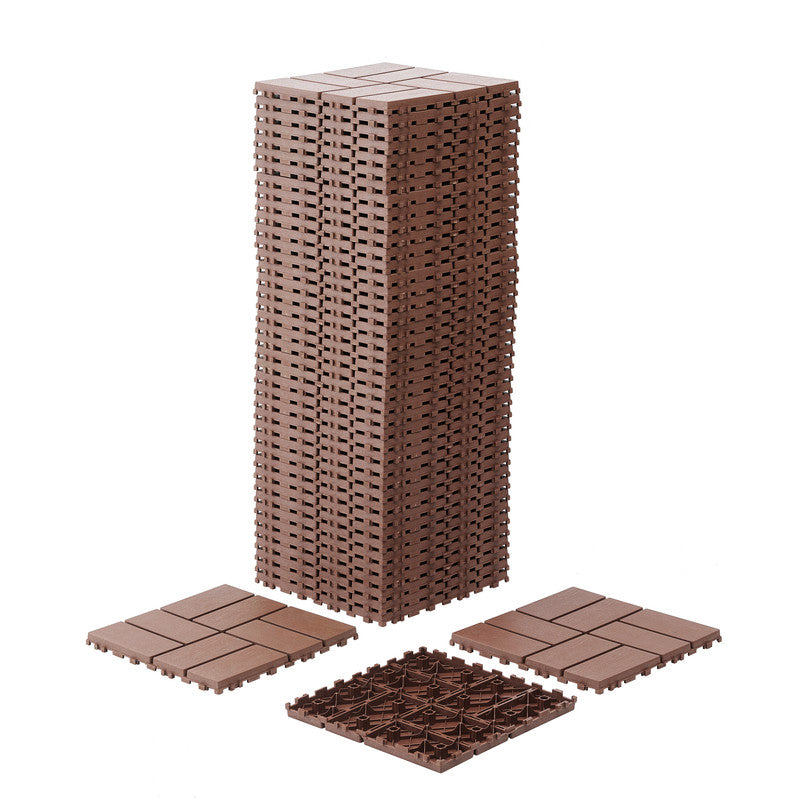12 in. x 12 in. Plastic Interlocking Deck Tiles, Waterproof 8-slat Flooring Tile in Brown(44-Pack)