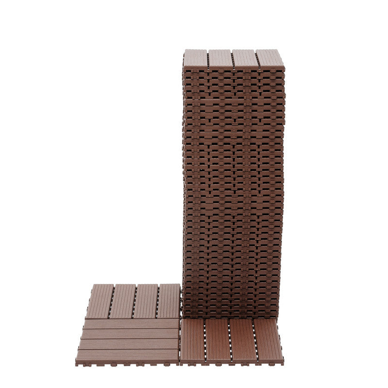 12 in. x 12 in. Plastic Interlocking Deck Tiles, 4-slat Outdoor Flooring Tile in Brown(44-Pack)
