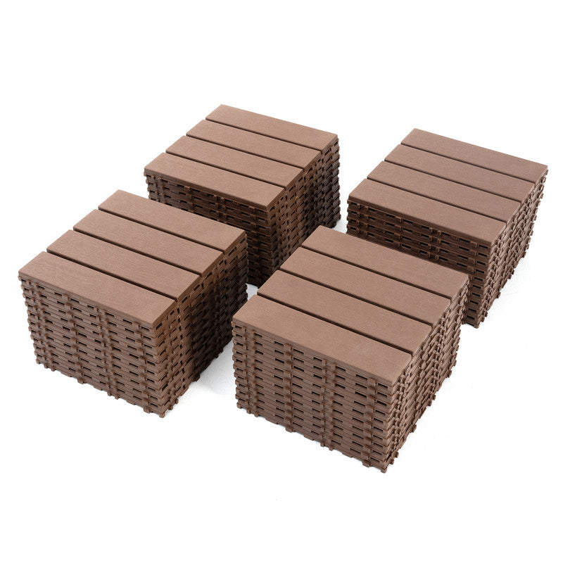 12 in. x 12 in. Plastic Interlocking Deck Tiles, Waterproof 4-slat Flooring Tile in Brown(44-Pack)