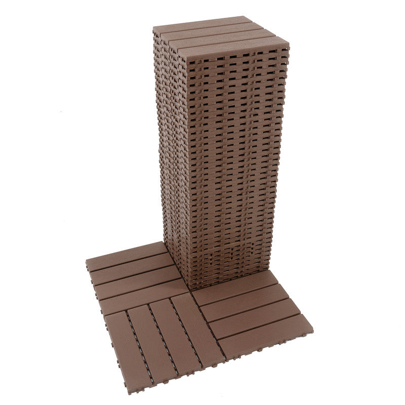 12 in. x 12 in. Plastic Interlocking Deck Tiles, Waterproof 4-slat Flooring Tile in Brown(44-Pack)