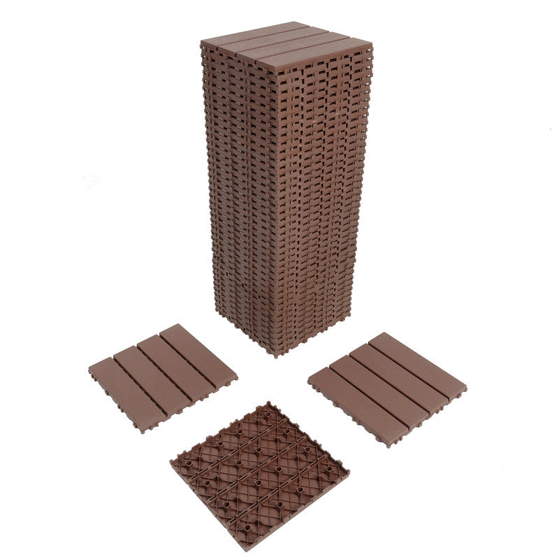 12 in. x 12 in. Plastic Interlocking Deck Tiles, Waterproof 4-slat Flooring Tile in Brown(44-Pack)
