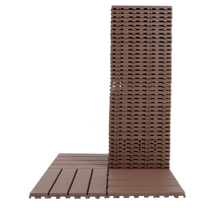 12 in. x 12 in. Plastic Interlocking Deck Tiles, Waterproof 4-slat Flooring Tile in Brown(44-Pack)