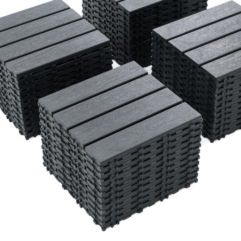 12 in. x 12 in. Plastic Interlocking Deck Tiles, Waterproof 4-slat Flooring Tile in Brown(44-Pack)