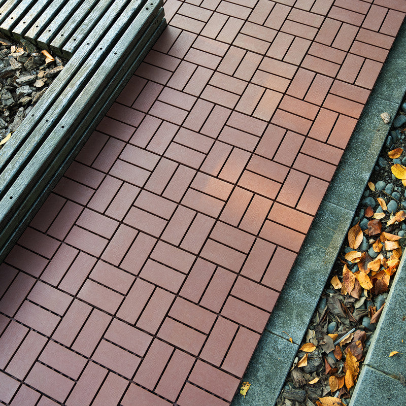 12 in. x 12 in. Plastic Interlocking Deck Tiles, Waterproof 8-slat Flooring Tile in Brown(44-Pack)