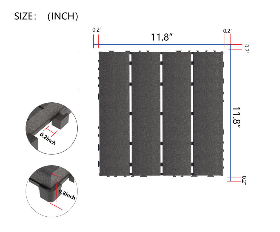 12 in. x 12 in. Plastic Interlocking Deck Tiles, Waterproof 4-slat Flooring Tile in Brown(44-Pack)