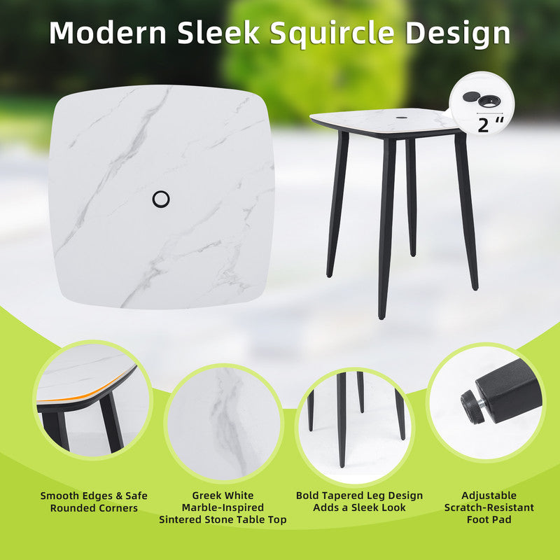Barvallo 5-Piece Aluminum Rounded-Square 41.7 in. Outdoor Bistro Set with Sunbrella Silver Cushion and Umbrella Hole