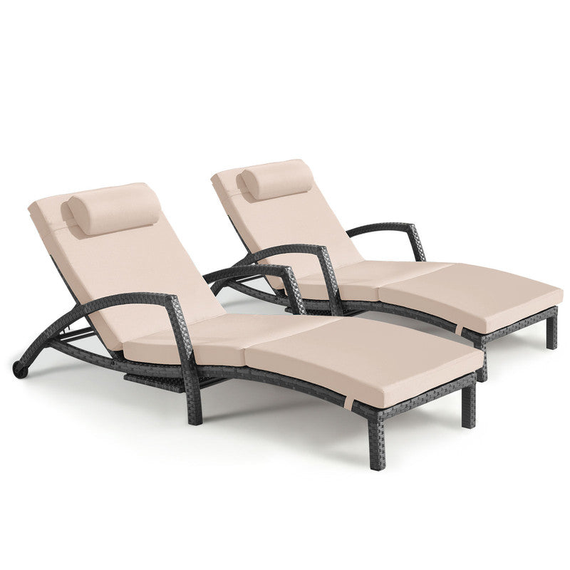 Chaise Lounge Chairs Outdoor Set of 2, Comfy Outside Wicker Patio Pool Lounge Chair w/ 5 Adjustable Back Angle, Cup Holder, Thicken Cushion