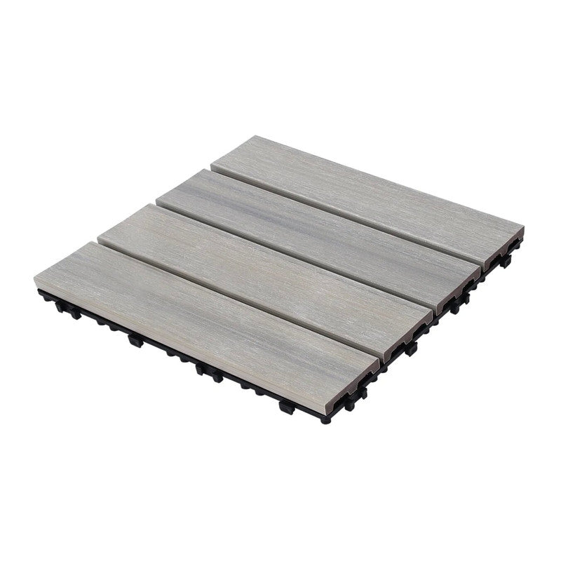 Wood-Plastic Composite Patio Deck Tiles, 12 in. x 12 in. Interlocking Deck Tiles in Light Grey