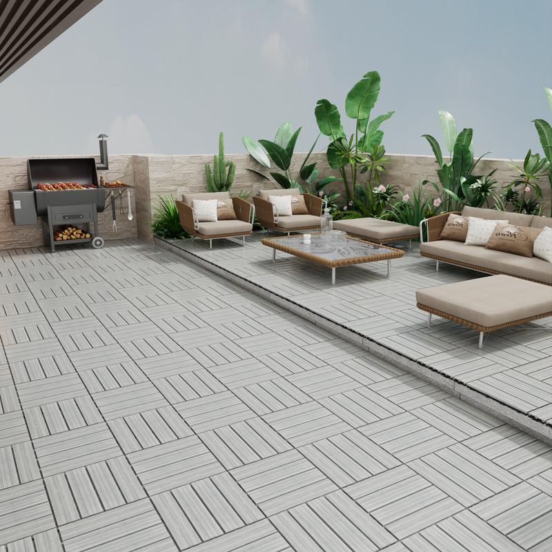 Wood-Plastic Composite Patio Deck Tiles, 12 in. x 12 in. Interlocking Deck Tiles in Light Grey