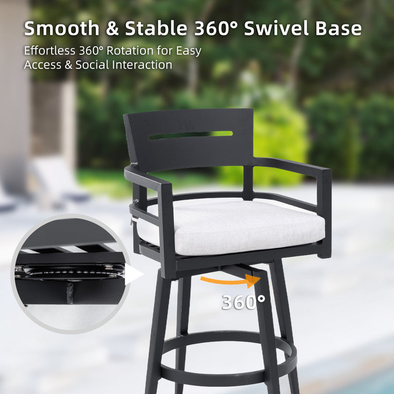 Barvallo Swivel Aluminum Outdoor Bar Stool with Sunbrella Cast Silver Cushion (2-Pack)