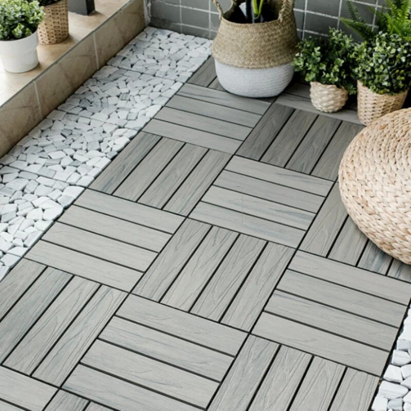 Wood-Plastic Composite Patio Deck Tiles, 12 in. x 12 in. Interlocking Deck Tiles in Light Grey