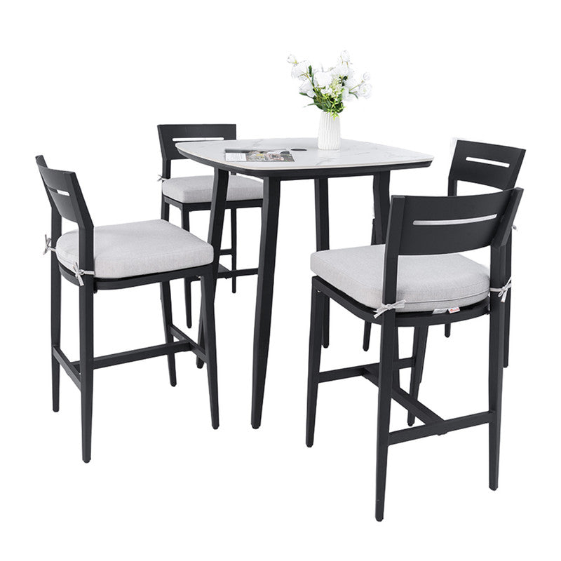 Barvallo 5-Piece Aluminum Rounded-Square 41.7 in. Outdoor Bistro Set with Sunbrella Silver Cushion and Umbrella Hole