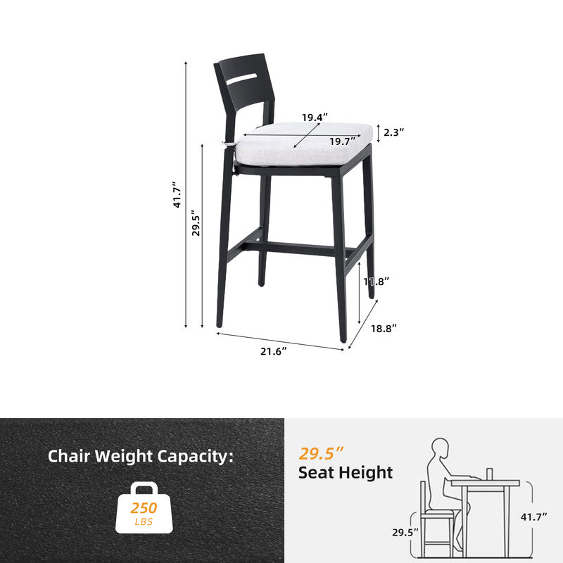 Barvallo Aluminum Outdoor Bar Stool with Sunbrella Cast Silver Cushion (2-Pack)