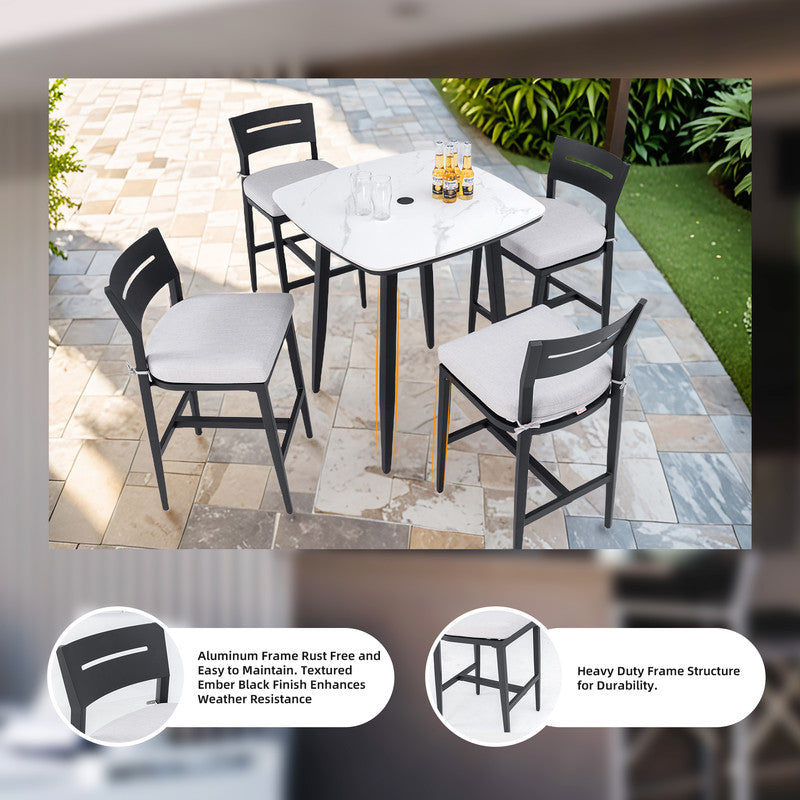 Barvallo Aluminum Outdoor Bar Stool with Sunbrella Cast Silver Cushion (2-Pack)