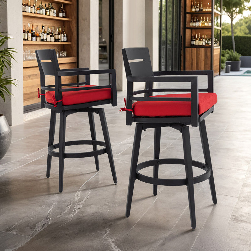 Barvallo Swivel Aluminum Outdoor Bar Stool with Sunbrella Cast Silver Cushion (2-Pack)