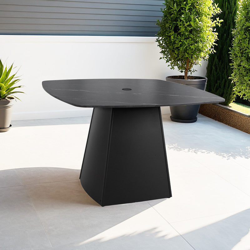 Cavallo 44'' Rounded Square Outdoor Pedestal Dining Table with Greek Marble-Look Sintered Stone Top