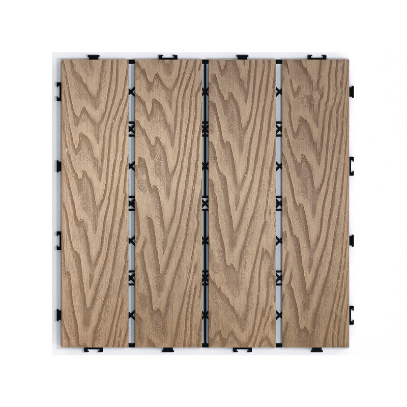 Teak Wood-Plastic Composite Patio Deck Tiles, 12 in. x 12 in. Interlocking Deck Tiles