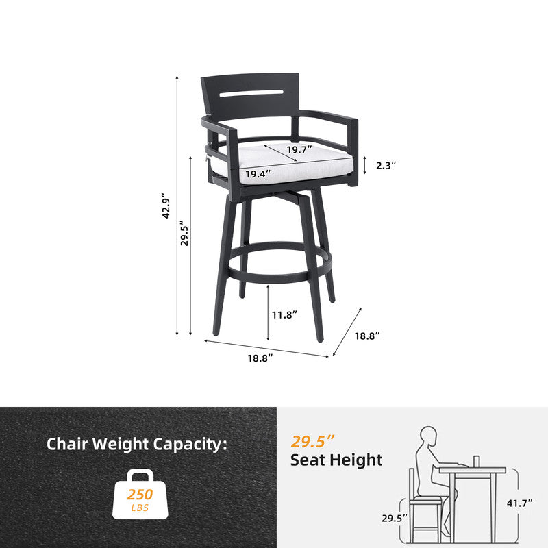 Barvallo Swivel Aluminum Outdoor Bar Stool with Sunbrella Cast Silver Cushion (2-Pack)