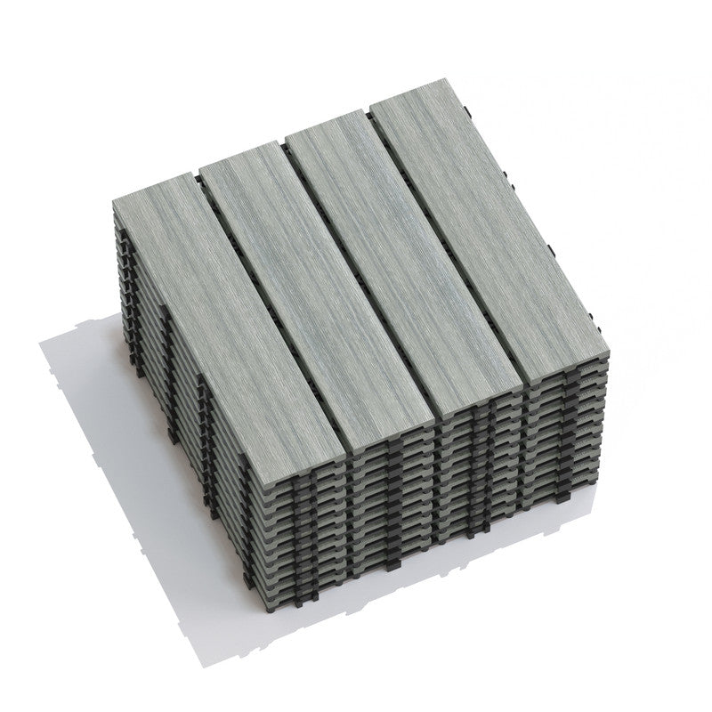 Wood-Plastic Composite Patio Deck Tiles, 12 in. x 12 in. Interlocking Deck Tiles in Light Grey
