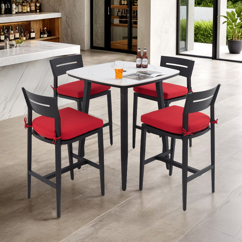 Barvallo 5-Piece Aluminum Rounded-Square 41.7 in. Outdoor Bistro Set with Sunbrella Silver Cushion and Umbrella Hole
