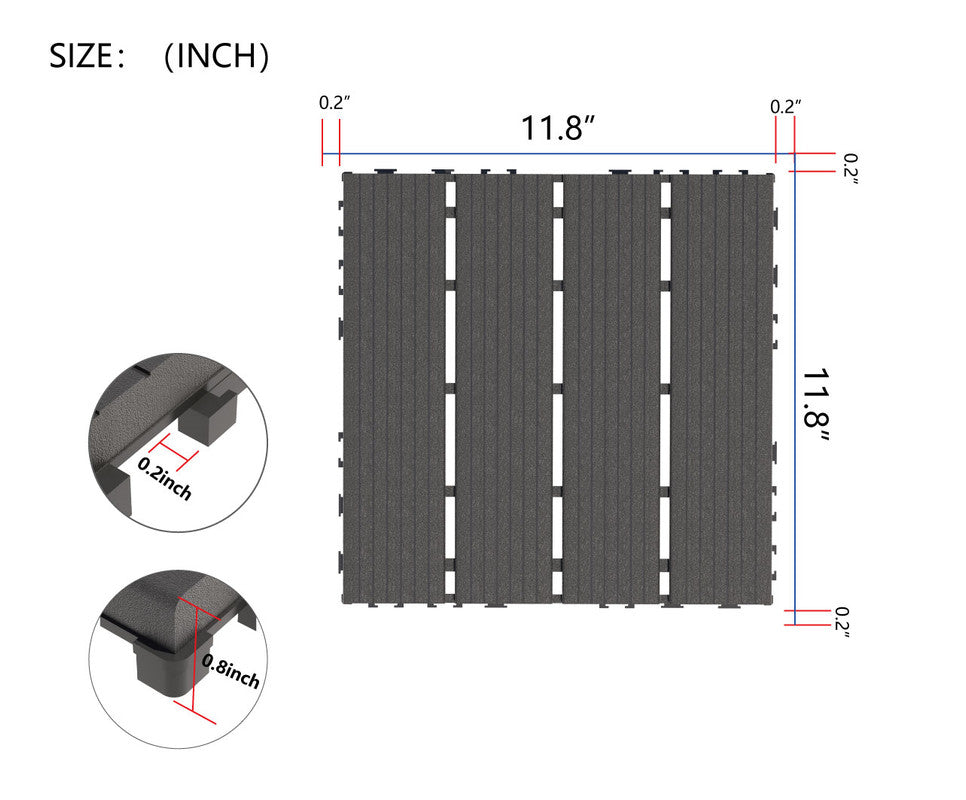 12 in. x 12 in. Plastic Interlocking Deck Tiles, 4-slat Outdoor Flooring Tile in Brown(44-Pack)