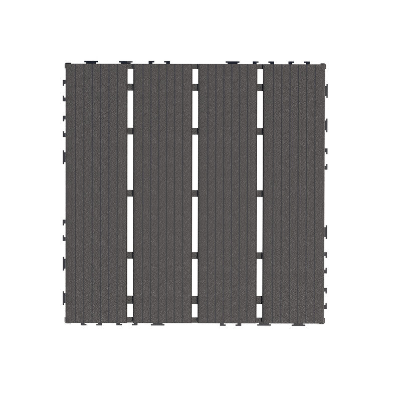 12 in. x 12 in. Plastic Interlocking Deck Tiles, 4-slat Outdoor Flooring Tile in Brown(44-Pack)