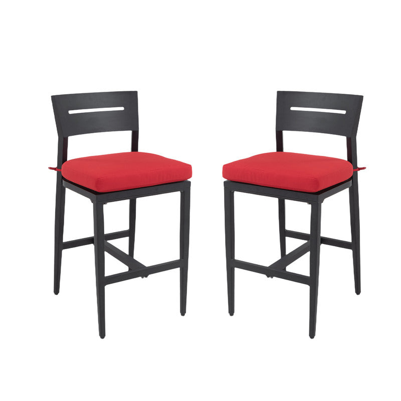 Barvallo Aluminum Outdoor Bar Stool with Sunbrella Cast Silver Cushion (2-Pack)