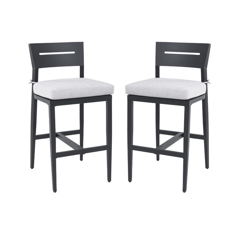 Barvallo Aluminum Outdoor Bar Stool with Sunbrella Cast Silver Cushion (2-Pack)