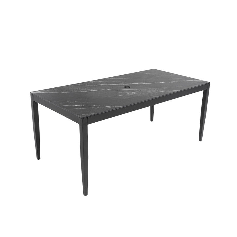 Cavallo Rectangle Aluminum Outdoor Dining Table with Black Marble-Inspired Sintered Stone Top