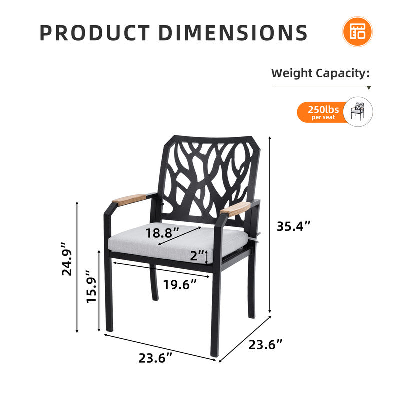 Arvello Aluminum Outdoor Dining Chair with Branch-Like Backrest Sunbrella Cushions (2-Pack)
