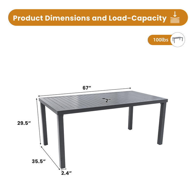 Alderon Rectangle Aluminum Outdoor Dining Table with Umbrella Hole