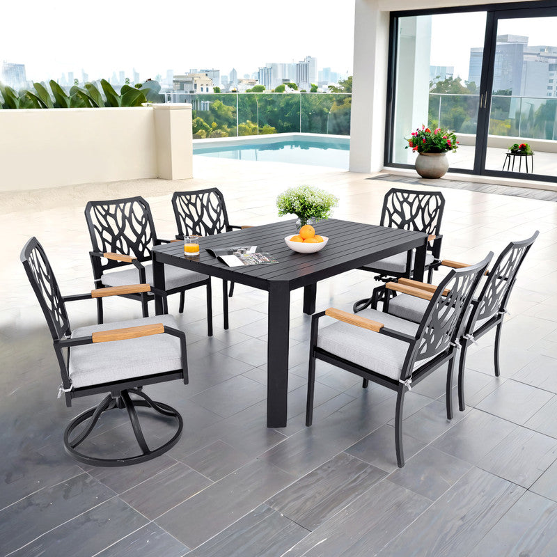 Arvello 7-Piece Aluminum Outdoor Dining Set with 4 Dining Chairs and 2 Swivel Rockers Sunbrella Cushions