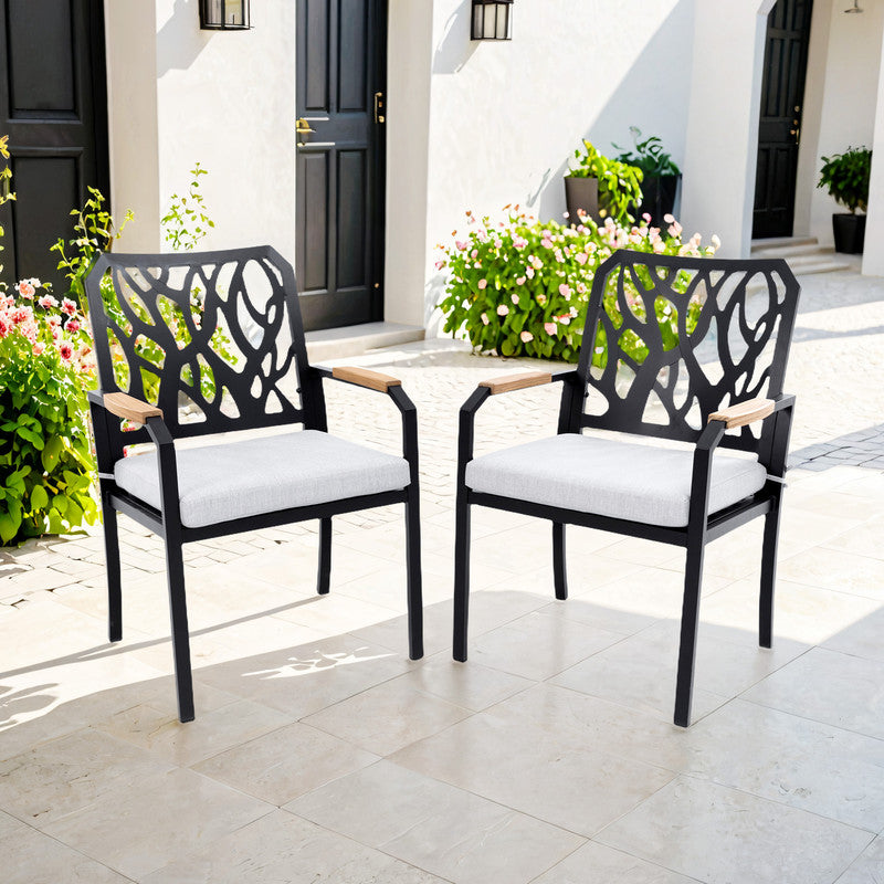 Arvello Aluminum Outdoor Dining Chair with Branch-Like Backrest Sunbrella Cushions (2-Pack)