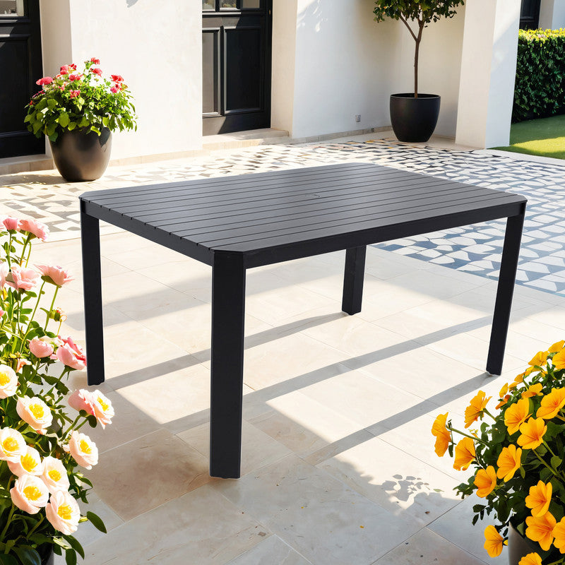 Arvello Black Rectangle Aluminum Outdoor Dining Table with Umbrella Hole